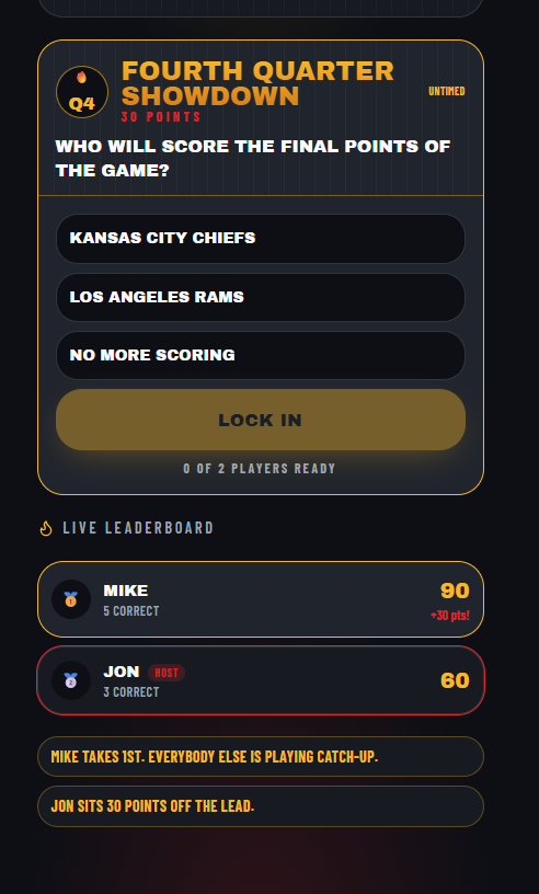 Fourth Quarter Showdown challenge screen